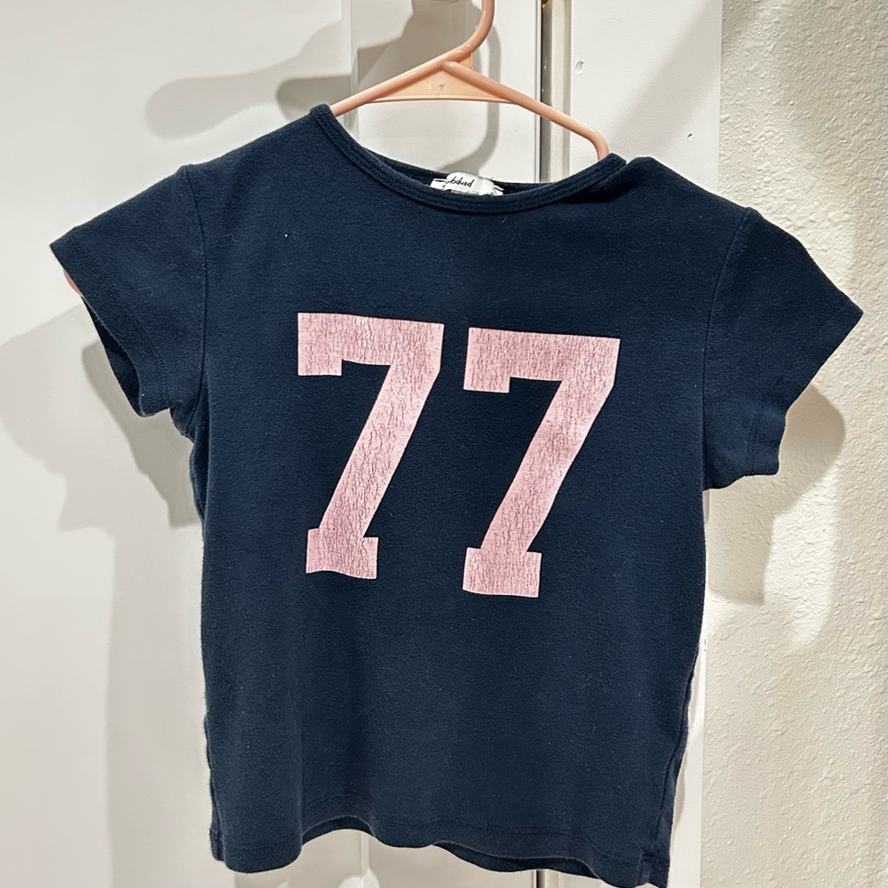 Subdued Navy Crop Top with Pink '77' Design